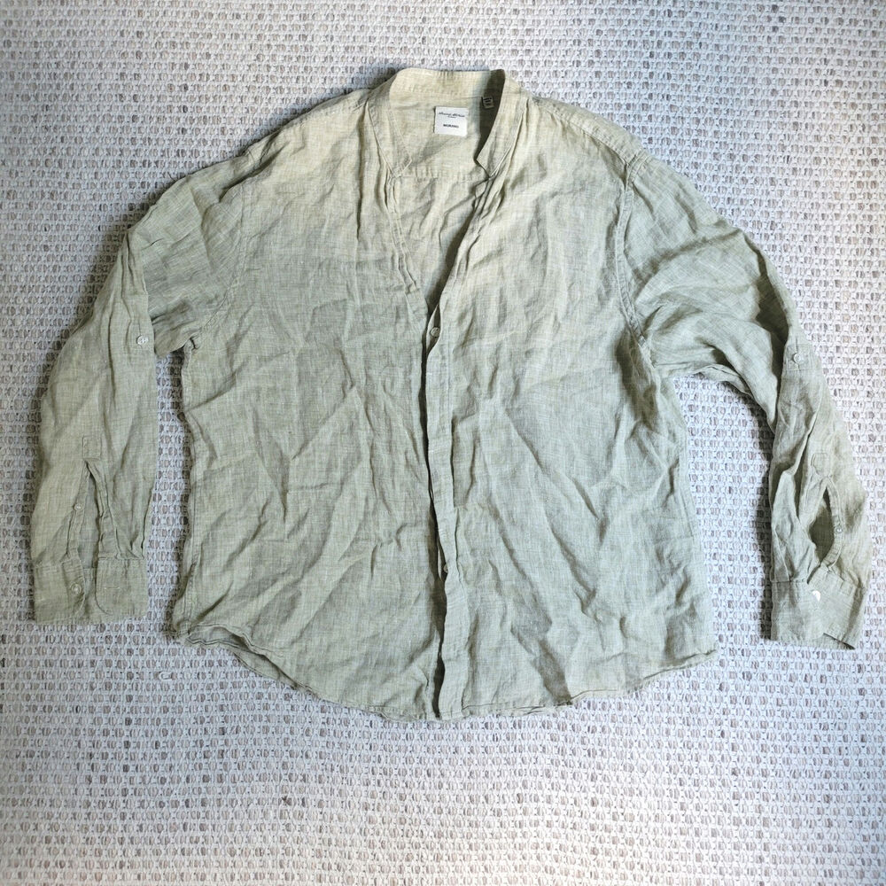 Baird McNutt Mens XL 100% Linen Button Up Shirt Long Sleeve Light Green Murano